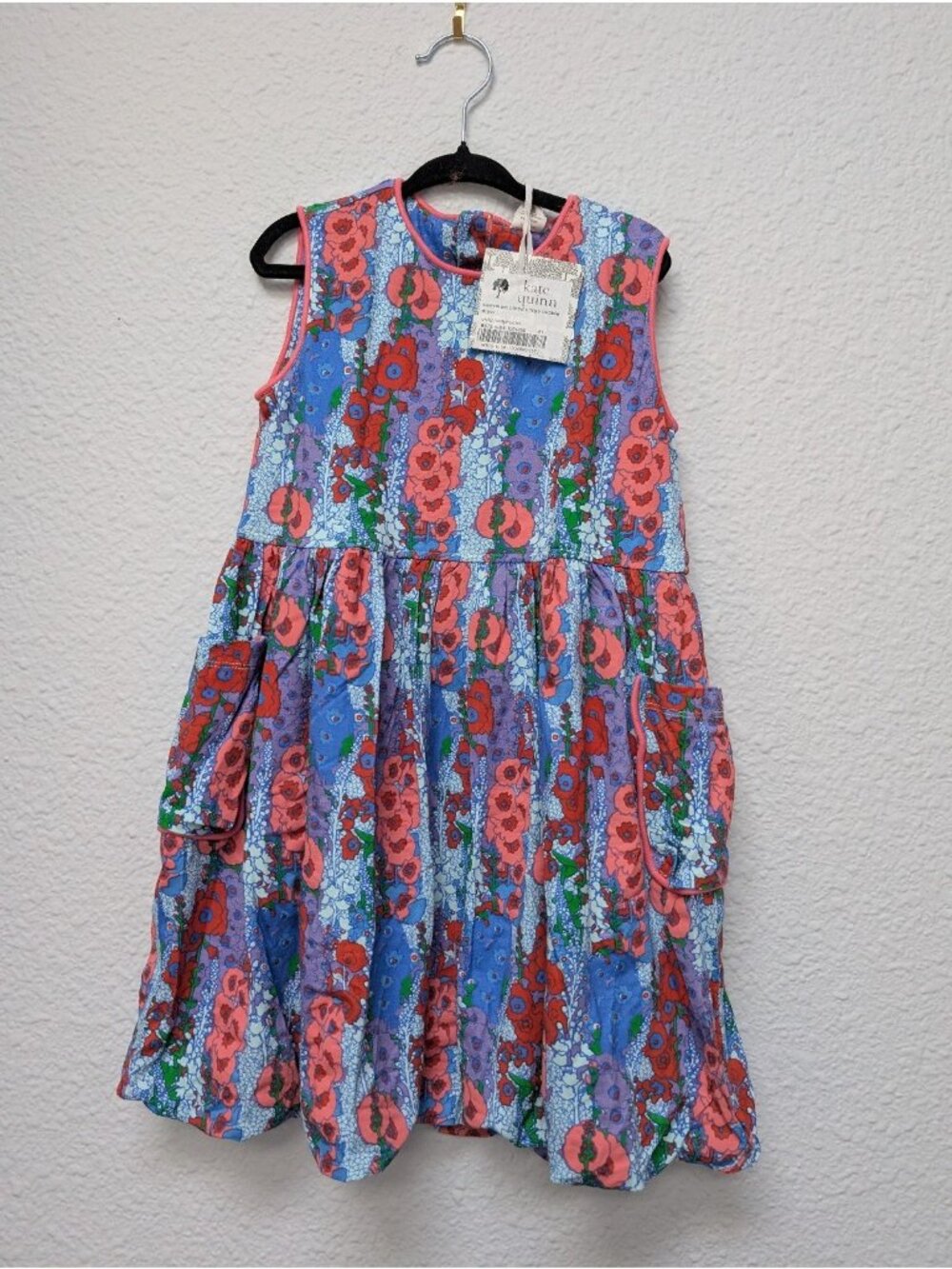 Kate Quinn Bamboo Vivid Hollyhock Piped Pocket Cargo Bubble Dress 6Y